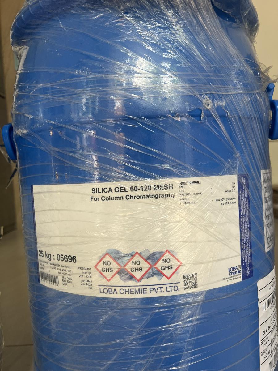Hoá chất SILICA GEL 60-120 MESH For Column Chromatography (CAS.112926-00-8), 25kg/thùng, Hãng Loba Chemie, Ấn độ