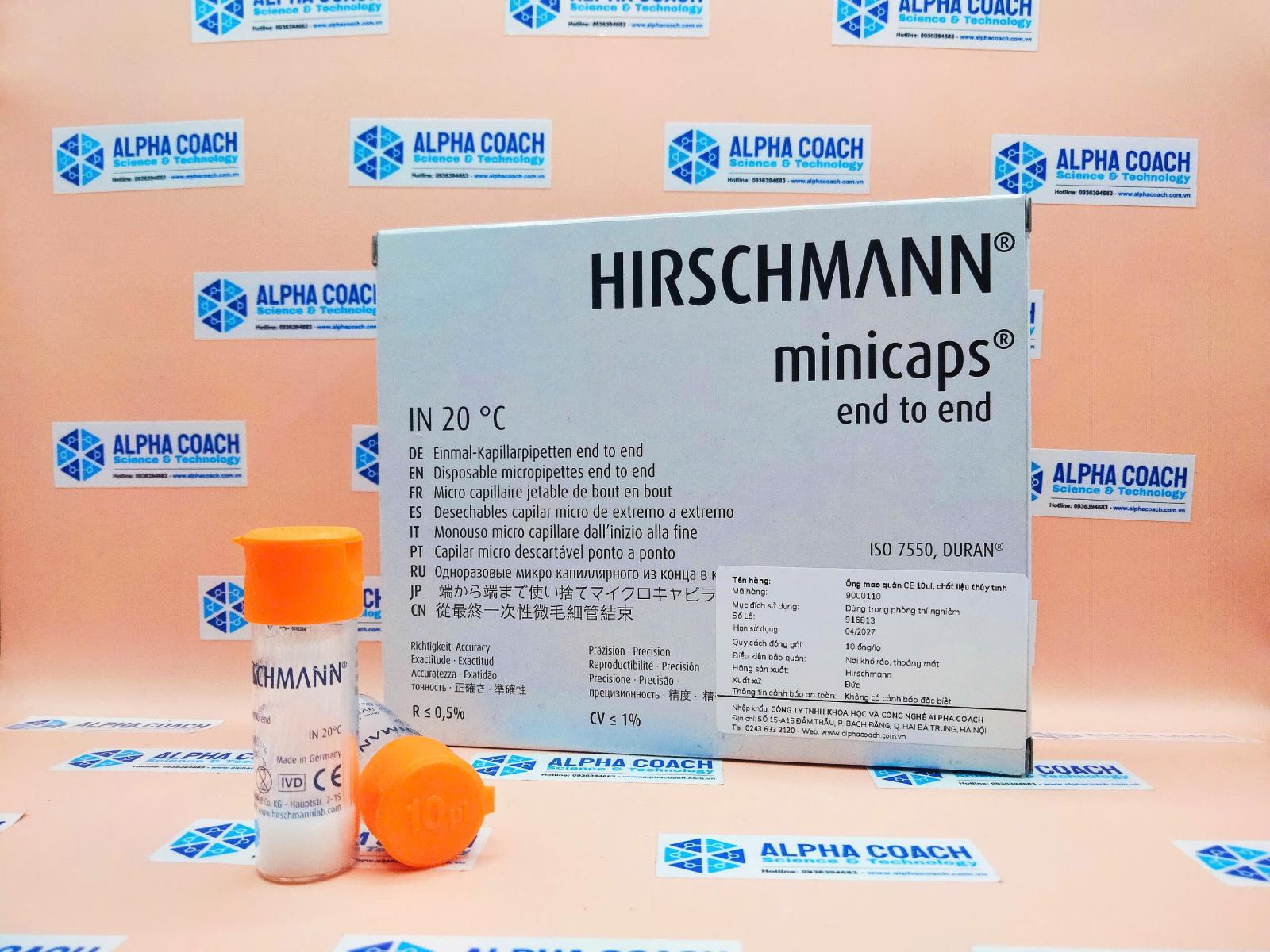 Ống mao quản CE 10ul, chất liệu thủy tinh, mã hàng: 9000101, 100 ống/lọ, hãng Hirschmann-Đức