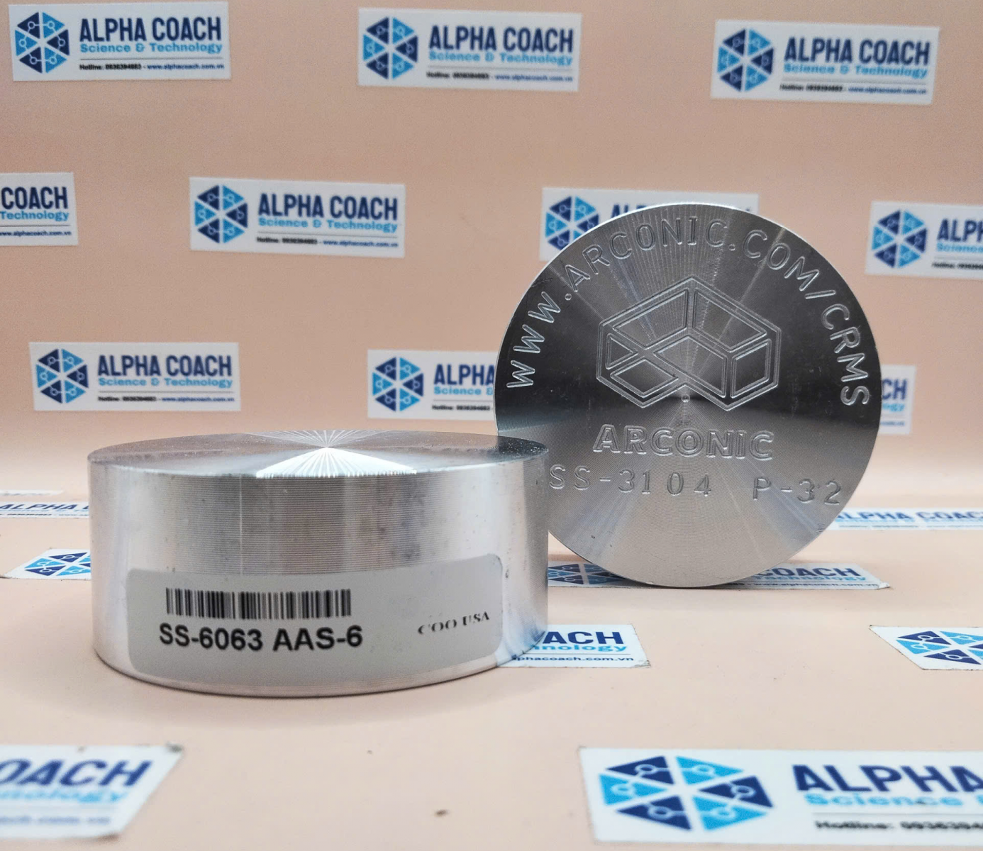 Mẫu chuẩn (CRM) hợp kim nhôm SS-3104, dạng tấm tròn kích thước 64 x 25 mm, Hãng Arconic - Mỹ