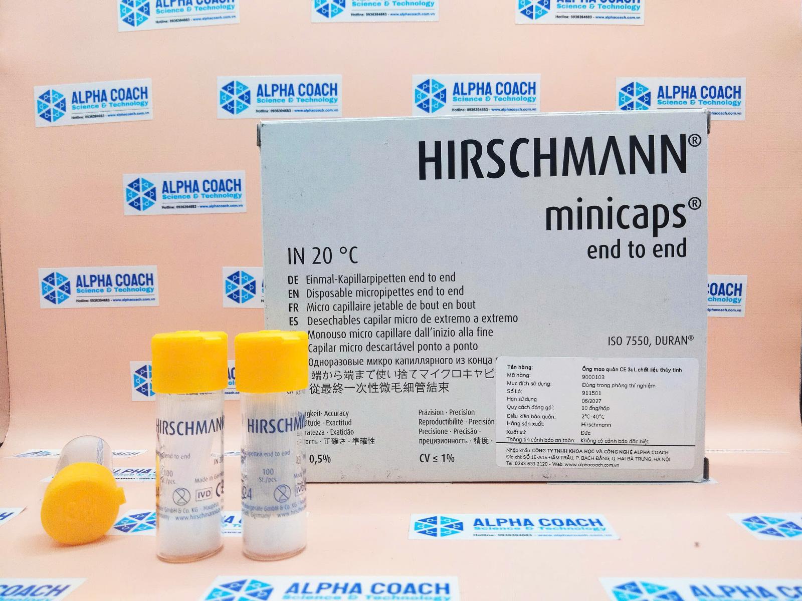 Ống mao quản CE 3ul, chất liệu thủy tinh, mã hàng: 9000103, 100 ống/lọ, hãng Hirschmann-Đức