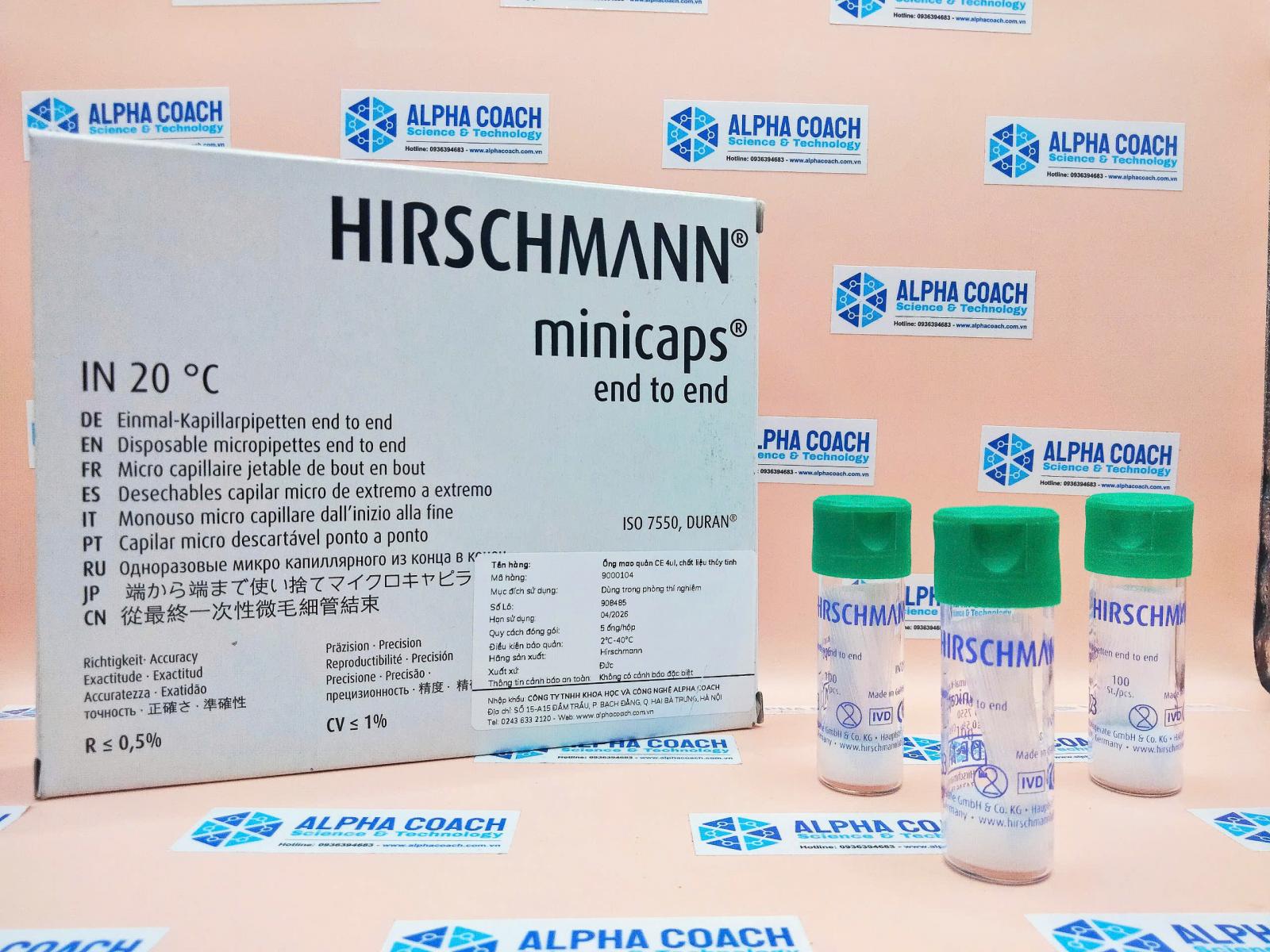 Ống mao quản CE 4ul, chất liệu thủy tinh, mã hàng: 9000104, 100 ống/lọ, hãng Hirschmann-Đức
