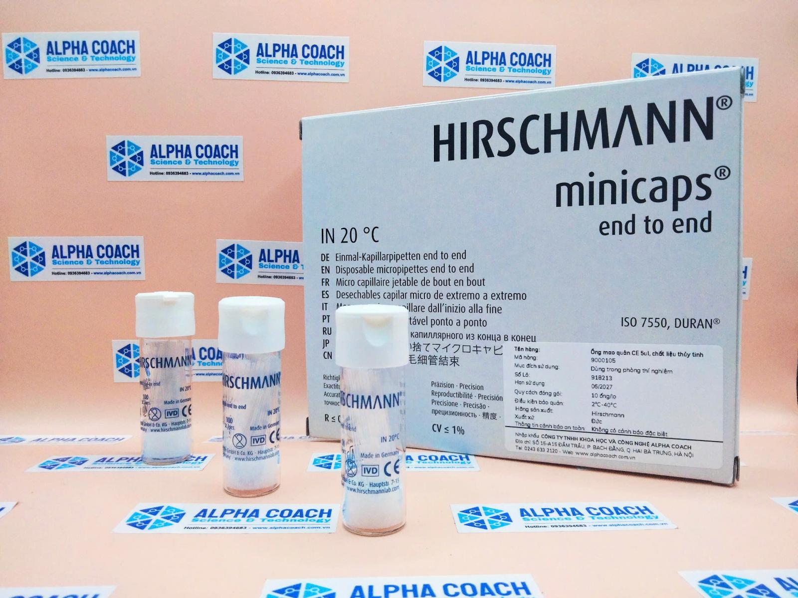Ống mao quản CE 5ul, chất liệu thủy tinh, mã hàng: 9000101, 100 ống/lọ, hãng Hirschmann-Đức