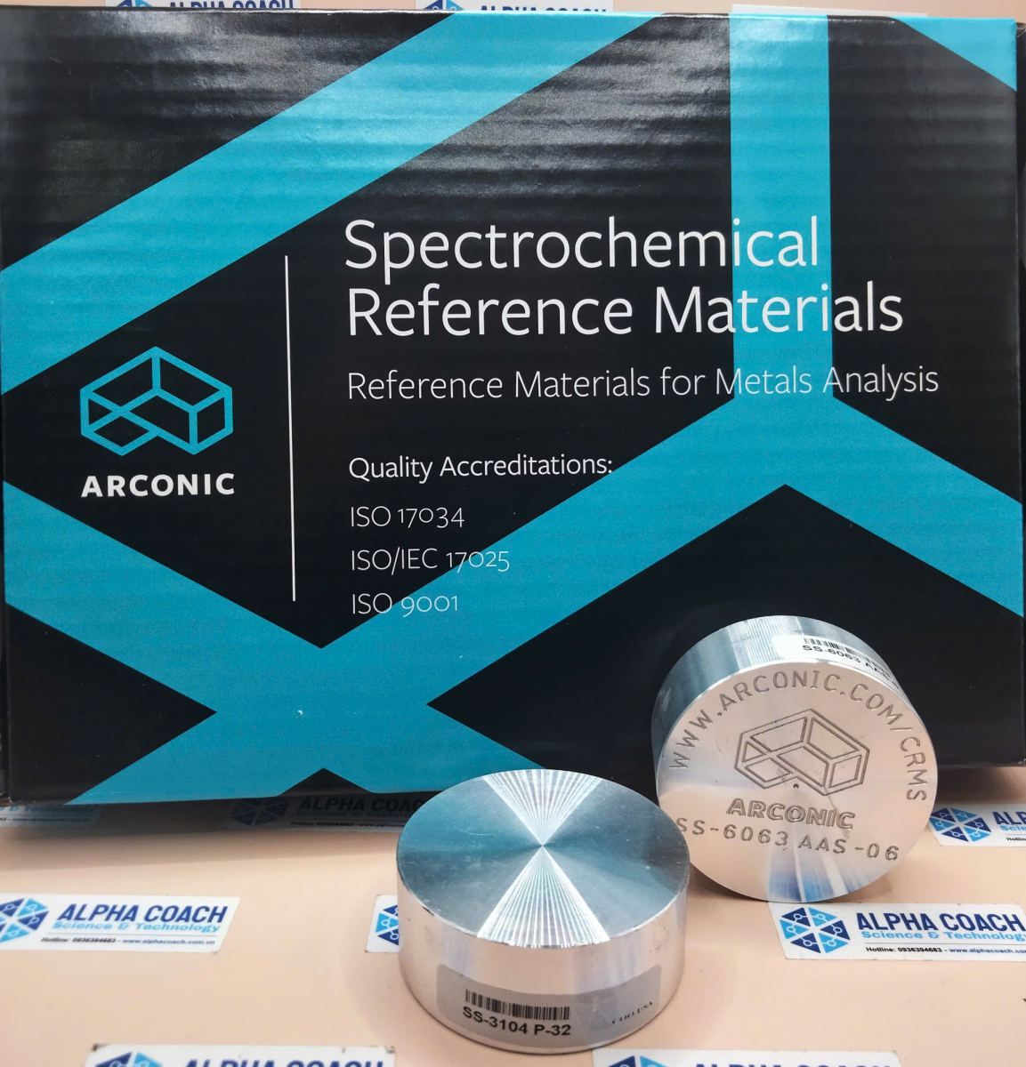 Mẫu chuẩn (CRM) hợp kim nhôm SS-6063, dạng tấm tròn kích thước 64 x 25 mm, Hãng Arconic - Mỹ