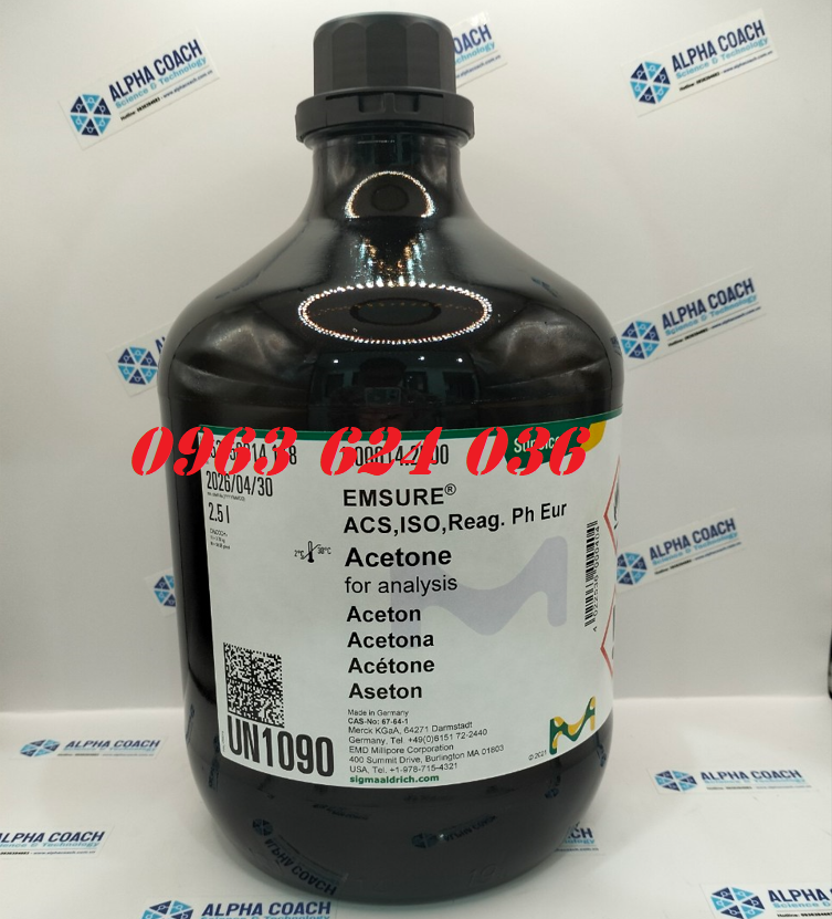 Hóa chất Acetone for analysis EMSURE ACS, ISO, Reag Ph Eur, CAS: 67-64-1, 2500ml