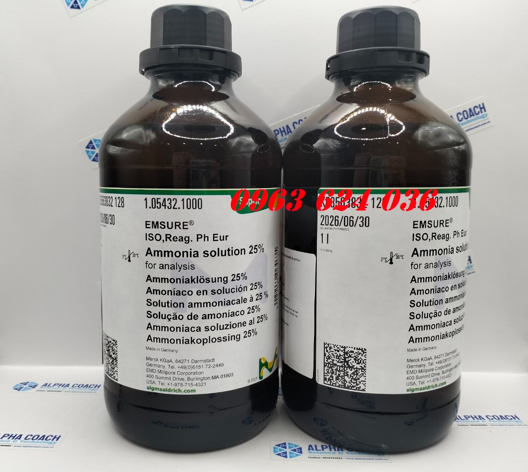 Hóa chất Ammonia solution 25% for analysis EMSURE ISO, Reag Ph Eur, Hs code: 28142000