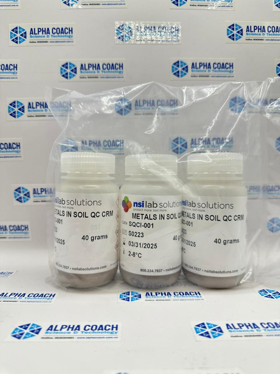 Mẫu chuẩn (CRM) các kim loại trong đất (Metals in Soil QC CRM), mã SQCI-001, 40/lọ, hãng NSI, USA