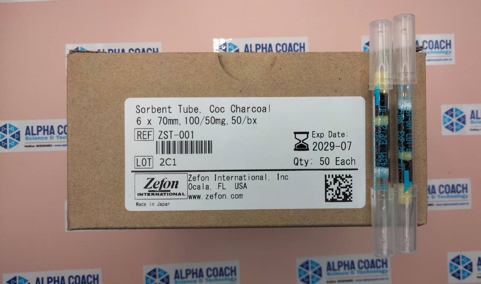 ZST-001 & ZST-001B: Ống hấp thụ than hoạt tính, kích thước 6x70mm, 100/50mg, hãng Zefon, Mỹ