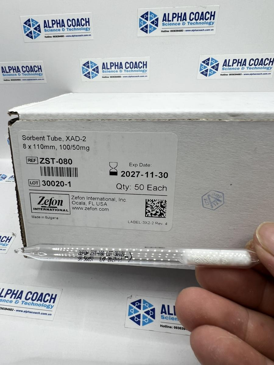 ZST-080: Ống hấp thụ XAD-2, kích thước 8x110mm, 100/50mg, 50 cái/ hộp, hãng Zefon, Mỹ